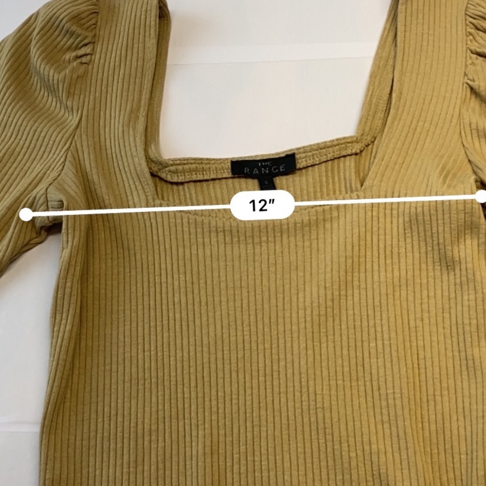 THE RANGE Ribbed Knit Puff Sleeve Neutral Classic Top  Beige Tan Size Small - Picture 15 of 17
